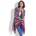 Cardigan de dama cu imprimeu aztec franjurat gri inchis
